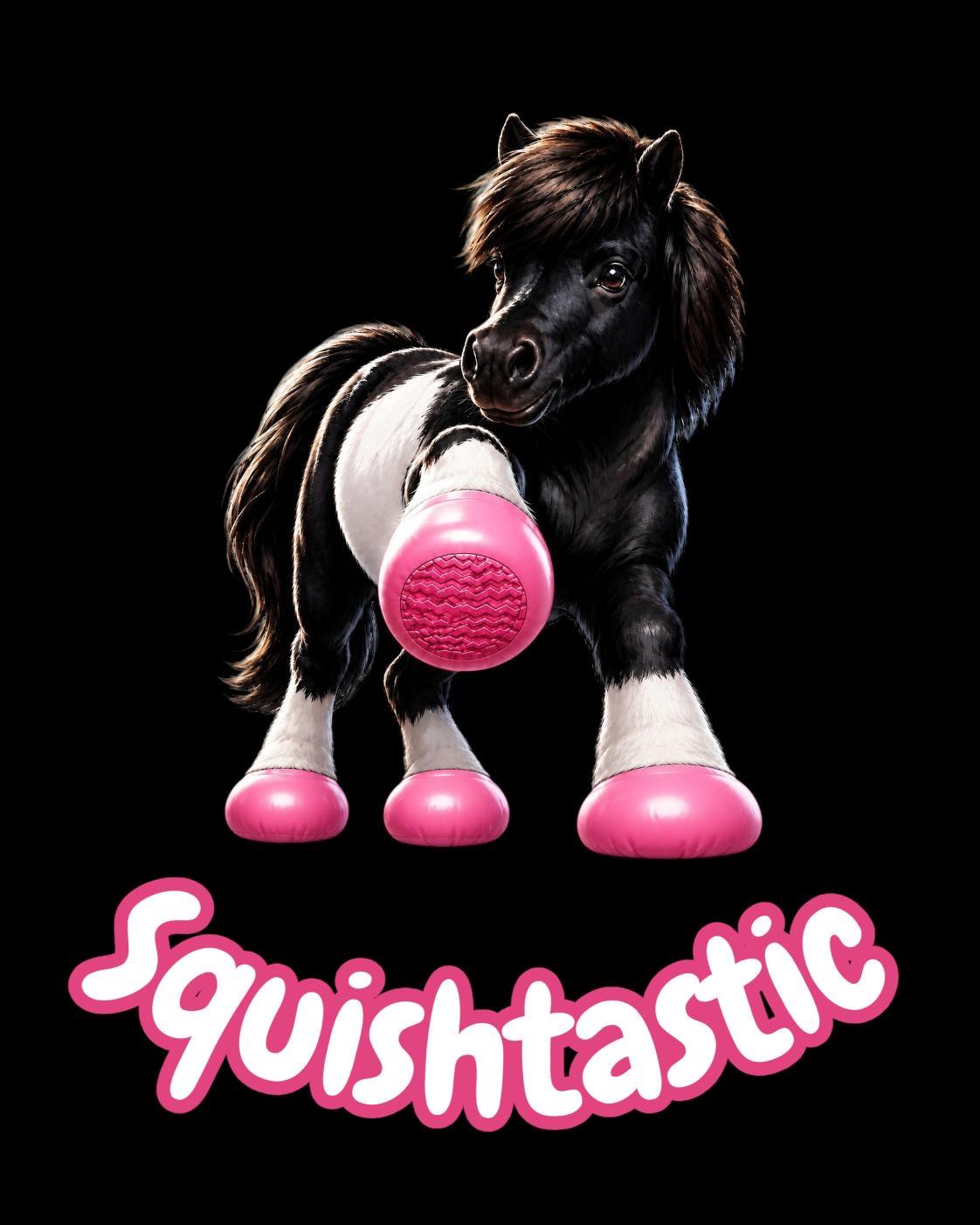 Pony mit pinken Squish Pads an allen vier Hufen — Squishtastic